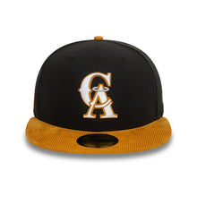 Load image into Gallery viewer, (Corduroy Visor) Los Angeles Anaheim Angels New Era MLB 59FIFTY 5950 Fitted Cap Hat Black Crown Wheat Visor White/Wheat Logo 35th Anniversary Side Patch