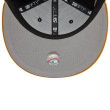 Load image into Gallery viewer, (Corduroy Visor) Los Angeles Anaheim Angels New Era MLB 59FIFTY 5950 Fitted Cap Hat Black Crown Wheat Visor White/Wheat Logo 35th Anniversary Side Patch