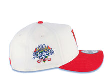 Load image into Gallery viewer, Los Angeles Dodgers New Era MLB 9FORTY 940 Adjustable Cap Hat Cream Crown Red Visor Metallic Red Upside Down Logo 100 Anniversary Side Patch Gray UV