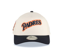 Load image into Gallery viewer, San Diego Padres New Era MLB 9FORTY 940 Adjustable A-Frame Cap Hat Cream Crown Navy Visor Navy/Silver/Orange Script Logo 25th Anniversary Side Patch