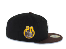 Load image into Gallery viewer, San Diego Padres New Era MLB 59FIFTY 5950 Fitted Cap Hat Black Crown Brown Visor White Logo 20th Anniversary Petco Park Side Patch