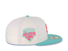 Load image into Gallery viewer, (Youth) San Diego Padres New Era MLB 59FIFTY 5950 Kid Fitted Cap Hat Cream Crown Teal Visor Magenta/Yellow Logo 1992 All-Star Game (City Connect)
