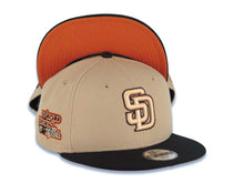 Load image into Gallery viewer, (Youth) San Diego Padres New Era MLB 9FIFTY 950 Kid Snapback Cap Hat Khaki Crown Black Visor Peach/Metallic Brown/Black Logo 1984 World Series Patch