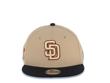 Load image into Gallery viewer, (Youth) San Diego Padres New Era MLB 9FIFTY 950 Kid Snapback Cap Hat Khaki Crown Black Visor Peach/Metallic Brown/Black Logo 1984 World Series Patch