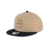 Load image into Gallery viewer, (Youth) San Diego Padres New Era MLB 9FIFTY 950 Kid Snapback Cap Hat Khaki Crown Black Visor Peach/Metallic Brown/Black Logo 1984 World Series Patch