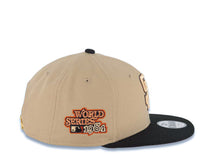 Load image into Gallery viewer, (Youth) San Diego Padres New Era MLB 9FIFTY 950 Kid Snapback Cap Hat Khaki Crown Black Visor Peach/Metallic Brown/Black Logo 1984 World Series Patch