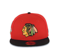 Load image into Gallery viewer, Chicago Blackhawks New Era NHL 59FIFTY 5950 Fitted Cap Hat Red Crown Black Visor Team Color Logo 2015 Stanley Cup Champions Side Patch Gray UV