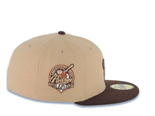 Load image into Gallery viewer, San Diego Padres New Era MLB 59FIFTY 5950 Fitted Cap Hat Khaki Crown Brown Visor Metallic Brown Swinging Friar Logo 40th Anniversary Side Patch