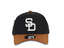 Load image into Gallery viewer, San Diego Padres New Era MLB 9FORTY 940 Adjustable A-Frame Cap Hat Black Crown Brown Visor White Cooperstown Logo Established 1969 Side Patch