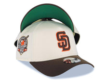 Load image into Gallery viewer, San Diego Padres New Era MLB 9FORTY 940 Adjustable A-Frame Cap Hat Cream Crown Brown Visor Brown/Orange Logo 40th Anniversary Side Patch Green UV
