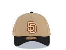 Load image into Gallery viewer, San Diego Padres New Era MLB 9FORTY 940 Adjustable A-Frame Cap Hat Khaki Crown Black Visor Peach/Metallic Brown/Black Logo 1984 World Series Patch