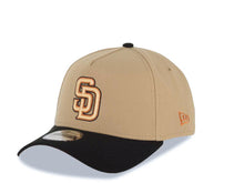 Load image into Gallery viewer, San Diego Padres New Era MLB 9FORTY 940 Adjustable A-Frame Cap Hat Khaki Crown Black Visor Peach/Metallic Brown/Black Logo 1984 World Series Patch
