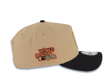 Load image into Gallery viewer, San Diego Padres New Era MLB 9FORTY 940 Adjustable A-Frame Cap Hat Khaki Crown Black Visor Peach/Metallic Brown/Black Logo 1984 World Series Patch
