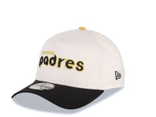 Load image into Gallery viewer, San Diego Padres New Era MLB 9FORTY 940 Adjustable A-Frame Cap Hat White Crown Black Visor Black/Metallic Gold Logo 25th Anniversary Side Patch
