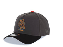 Load image into Gallery viewer, San Diego Padres New Era MLB 9FORTY 940 Adjustable A-Frame Cap Hat Dark Gray Crown Black Visor Metallic Black/Light Brown Logo Petco Park Side Patch