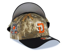 Load image into Gallery viewer, San Diego Padres New Era MLB 9FORTY 940 Adjustable A-Frame Cap Hat Real Tree Edge Camo Crown Black Visor White/Orange Logo 40th Anniversary Side Patch