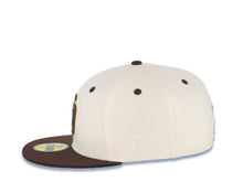 Load image into Gallery viewer, San Diego Padres New Era MLB 59FIFTY 5950 Fitted Jack Murphy Cap Hat Cream Crown Brown Visor Brown/Yellow Logo 2024 All Star Game Side Patch