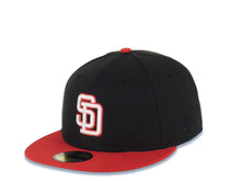 Load image into Gallery viewer, San Diego Padres New Era MLB 59FIFTY 5950 Fitted Cap Hat Black Crown Red Visor White/Red Logo 1992 All-Star Game Side Patch
