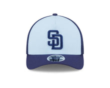 Load image into Gallery viewer, San Diego Padres New Era MLB 9FORTY 940 Adjustable A-Frame Trucker Mesh Cap Hat White/Navy Crown Navy Blue Visor Navy Blue Logo (Color Pack)