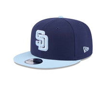 Load image into Gallery viewer, San Diego Padres New Era MLB 9FIFTY 950 Snapback Cap Hat Navy Blue Crown Light Blue Visor Light Blue/White Logo (2-Tone Color Pack)