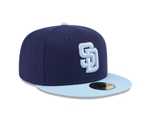 Load image into Gallery viewer, San Diego Padres New Era MLB 59FIFTY 5950 Fitted Cap Hat Navy Blue Crown Light Blue Visor Light Blue/White Logo (2-Tone Color Pack)