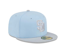 Load image into Gallery viewer, (Youth) San Diego Padres New Era MLB 59FIFTY 5950 Kid Fitted Cap Hat Light Blue Crown Gray Visor Dark Gray/Gray Logo (2-Tone Color Pack)