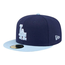 Load image into Gallery viewer, (Youth) Los Angeles Dodgers New Era MLB 59FIFTY 5950 Kid Fitted Cap Hat Navy Blue Crown Light Blue Visor Light Blue/White Logo (2-Tone Color Pack)