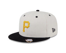 Load image into Gallery viewer, (Corduroy) Pittsburgh Pirates New Era MLB 59FIFTY 5950 Fitted Cap Hat Cream Crown Black Visor Yellow Logo Natiional League Side Patch