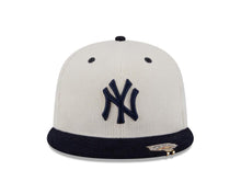 Load image into Gallery viewer, (Corduroy) New York Yankees New Era MLB 59FIFTY 5950 Fitted Cap Hat Cream Crown Navy Visor Navy Blue Logo American League Side Patch