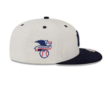 Load image into Gallery viewer, (Corduroy) New York Yankees New Era MLB 59FIFTY 5950 Fitted Cap Hat Cream Crown Navy Visor Navy Blue Logo American League Side Patch