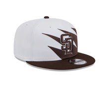 Load image into Gallery viewer, San Diego Padres New Era MLB 9FIFTY 950 Snapback Jagged Cap Hat White/Brown Crown Brown Visor Brown/White Logo