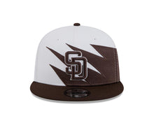 Load image into Gallery viewer, (Youth) San Diego Padres New Era MLB 9FIFTY 950 Kid Snapback Jagged Cap Hat White/Brown Crown Brown Visor Brown/White Logo