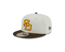 Load image into Gallery viewer, (Youth) San Diego Padres New Era MLB 59FIFTY 5950 Kid Fitted Cap Hat Cream Crown Brown Visor Yellow/Brown Cooperstown Logo