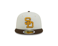 Load image into Gallery viewer, (Youth) San Diego Padres New Era MLB 59FIFTY 5950 Kid Fitted Cap Hat Cream Crown Brown Visor Yellow/Brown Cooperstown Logo