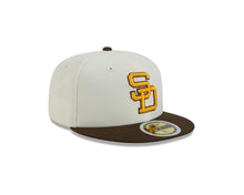 Load image into Gallery viewer, (Youth) San Diego Padres New Era MLB 59FIFTY 5950 Kid Fitted Cap Hat Cream Crown Brown Visor Yellow/Brown Cooperstown Logo