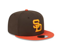 Load image into Gallery viewer, San Diego Padres New Era MLB 9FIFTY 950 Snapback Cap Hat Brown Crown Orange Visor Yellow/Orange Cooperstown Logo