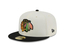 Load image into Gallery viewer, Chicago Blackhawks New Era NHL 59FIFTY 5950 Fitted Cap Hat Cream Crown Black Visor Team Color Logo