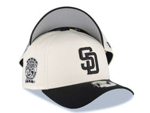 Load image into Gallery viewer, San Diego Padres New Era MLB 9FORTY 940 Adjustable A-Frame Cap Hat Cream Crown Black Visor Black Logo 25th Anniversary Side Patch Gray UV