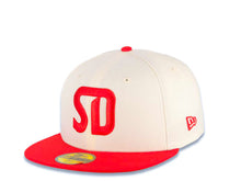 Load image into Gallery viewer, San Diego FC New Era MLS 59FIFTY 5950 Fitted Cap Hat Cream Crown Red Visor Red Logo Gray UV