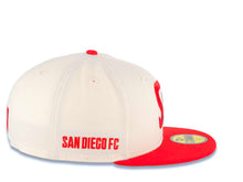 Load image into Gallery viewer, San Diego FC New Era MLS 59FIFTY 5950 Fitted Cap Hat Cream Crown Red Visor Red Logo Gray UV