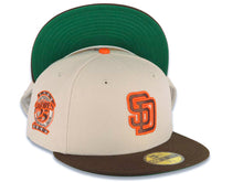 Load image into Gallery viewer, San Diego Padres New Era MLB 59FIFTY 5950 Fitted Cap Hat Stone Crown Brown Visor Brown/Orange Logo 25th Anniversary Side Patch Green UV