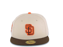 Load image into Gallery viewer, San Diego Padres New Era MLB 59FIFTY 5950 Fitted Cap Hat Stone Crown Brown Visor Brown/Orange Logo 25th Anniversary Side Patch Green UV