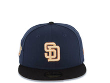 Load image into Gallery viewer, San Diego Padres New Era MLB 59FIFTY 5950 Fitted Cap Hat Navy Blue Crown Black Visor Light Khaki/Brown Logo 1998 World Series Side Patch