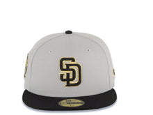 Load image into Gallery viewer, San Diego Padres New Era MLB 59FIFTY 5950 Fitted Cap Hat Gray Crown Black Visor Black/Yellow Logo 25th Anniversary Side Patch Gray UV