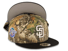 Load image into Gallery viewer, San Diego Padres New Era MLB 9FIFTY 950 Snapback Cap Hat Real Tree Edge Camo Crown Black Visor White/Black Logo 1998 World Series Side Patch