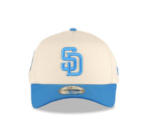 Load image into Gallery viewer, San Diego Padres New Era MLB 9FORTY 940 Adjustable A-Frame Cap Hat Cream Crown Light Blue Visor Blue Logo 40th Anniversary Side Patch Gray UV