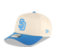 Load image into Gallery viewer, San Diego Padres New Era MLB 9FORTY 940 Adjustable A-Frame Cap Hat Cream Crown Light Blue Visor Blue Logo 40th Anniversary Side Patch Gray UV