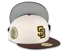 Load image into Gallery viewer, San Diego Padres New Era MLB 59FIFTY 5950 Fitted Cap Hat Cream Crown Brown Visor Yellow/Black Logo Yuki Matsui 1 Side Patch