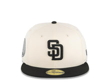 Load image into Gallery viewer, San Diego Padres New Era MLB 59FIFTY 5950 Fitted Cap Hat Cream Crown Black Visor Black Logo Yu Darvish #11 Side Patch Gray UV