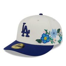 Load image into Gallery viewer, Los Angeles Dodgers New Era MLB 59FIFTY 5950 Fitted Cap Hat Cream Crown Royal Blue Visor Royal Blue Logo Green UV (Tonal Florals)